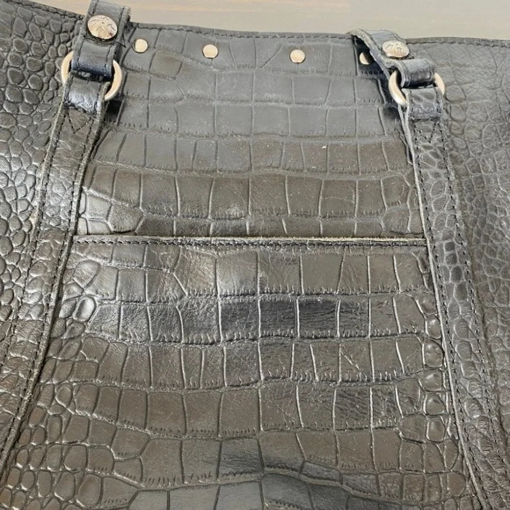 Patricia Nash Benvenuto Croc Leather Tote LARGE‎ Studded Shoulder Bag Black Work